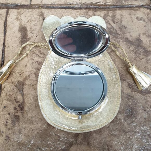Fashion Gold Double Sided Compact Mirror Women Handbag Casual Formal Accessory - Picture 3 of 3